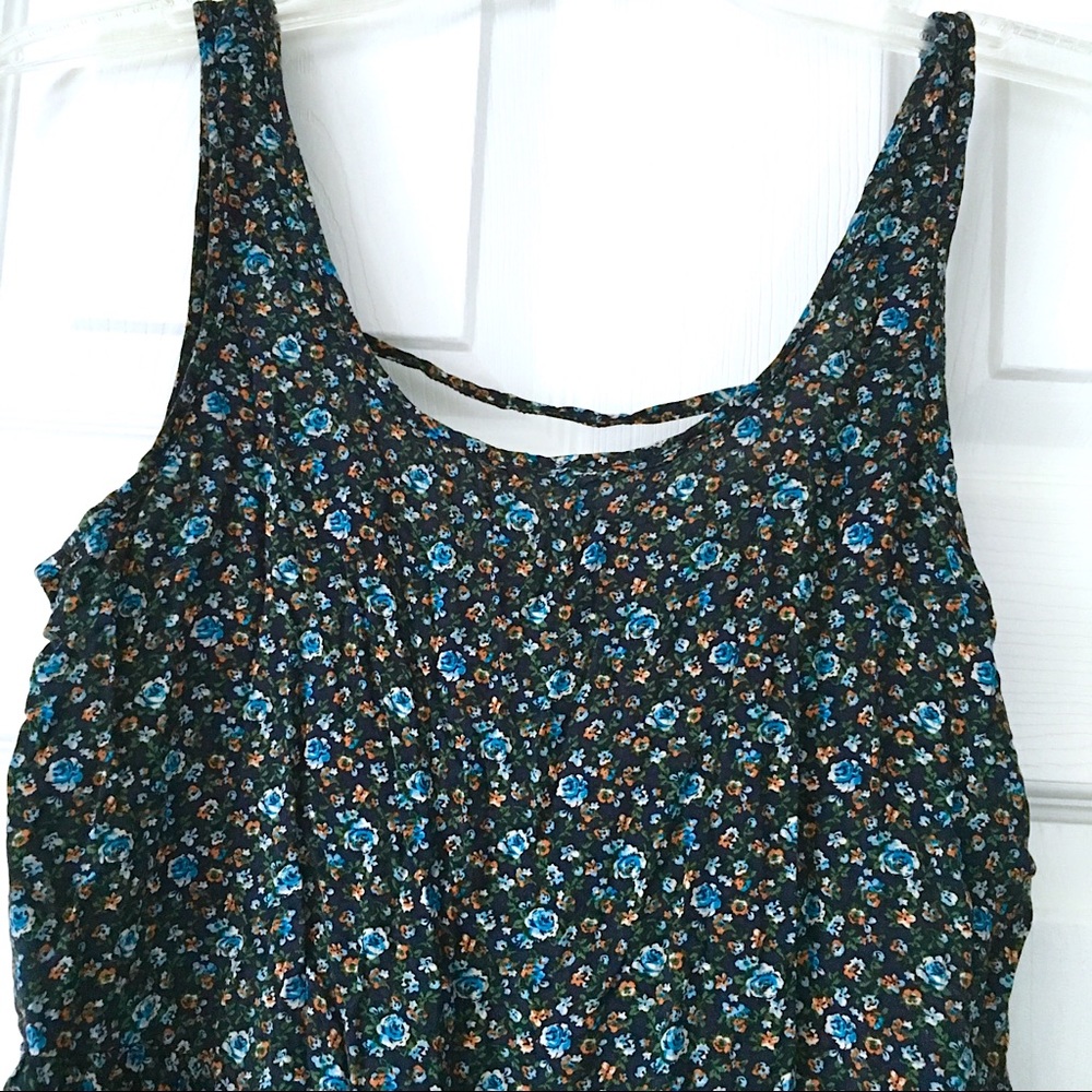Sleeveless Navy Floral Cottagecore Mini Dress S